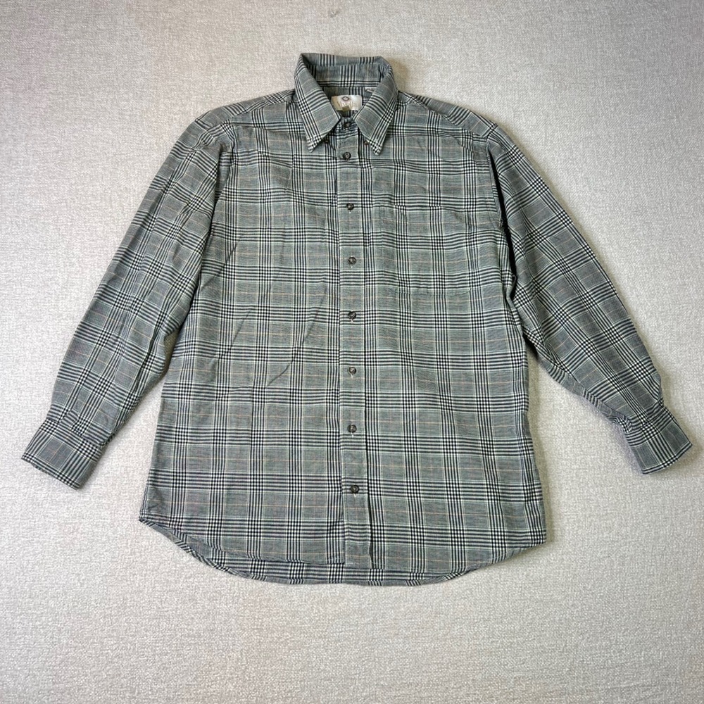 Viyella Mens Grey Glen Plaid Cotton Wool Blend Button Down Shirt Size M